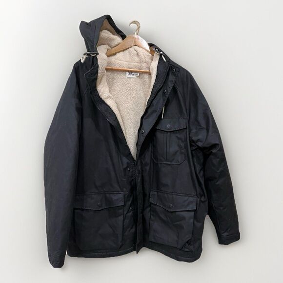 Flint and Tinder Sherpa Lined XXL Waxed  Ridge Parka Hooded Jacket Black - Picture 1 of 16